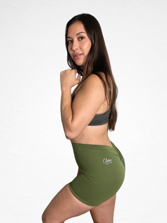 Olive V-Back Compression Shorts