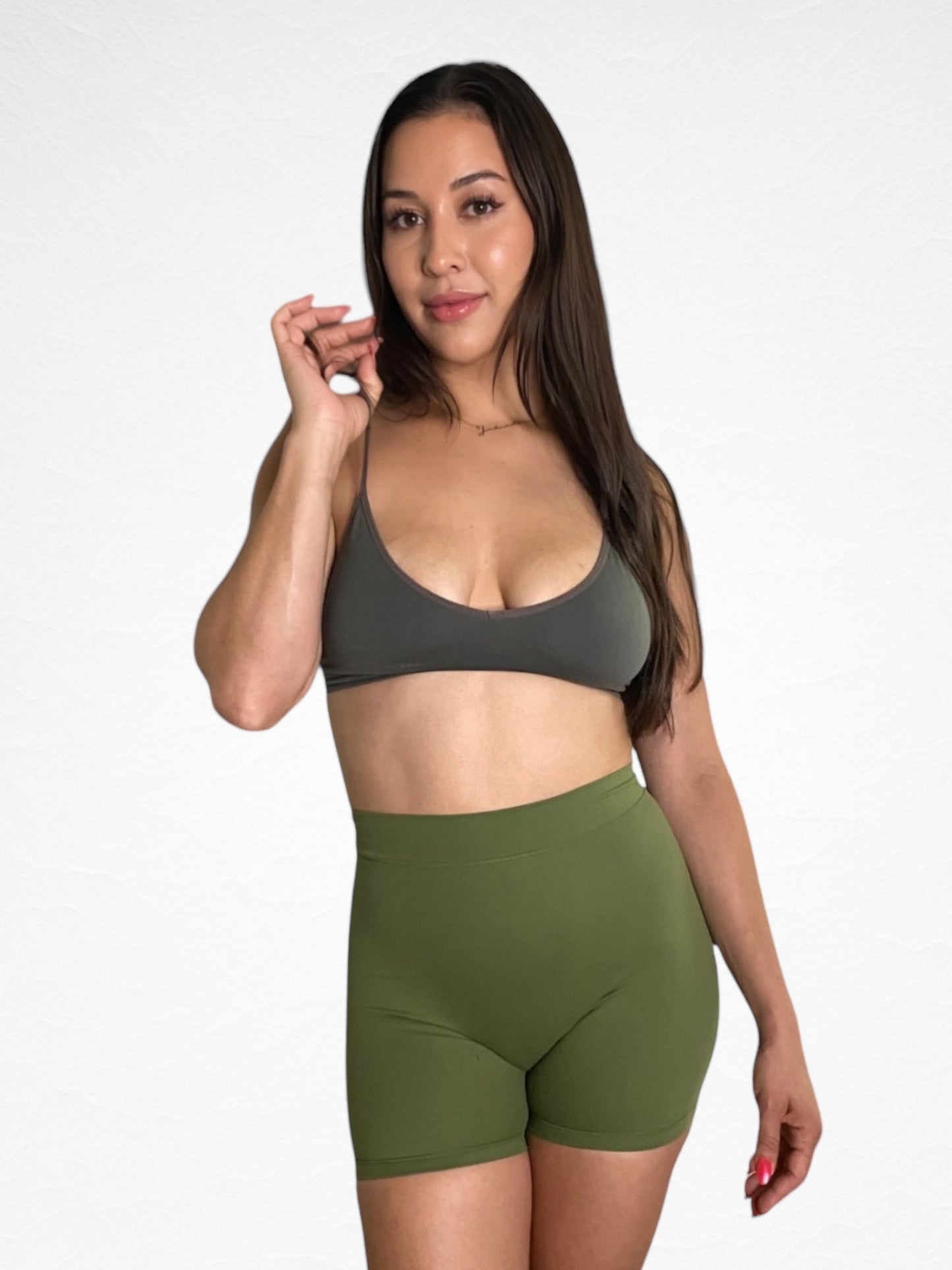 Olive V-Back Compression Shorts