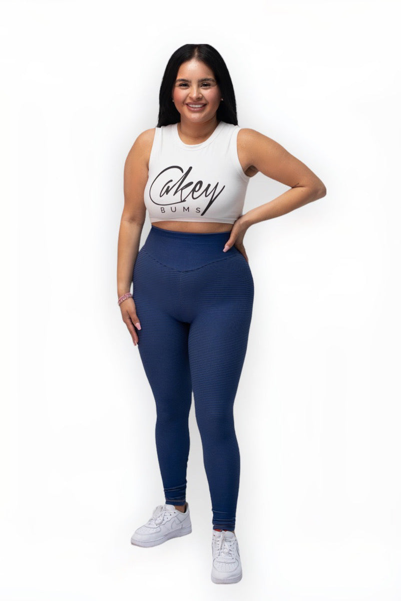 Blue Ribbed Leggings