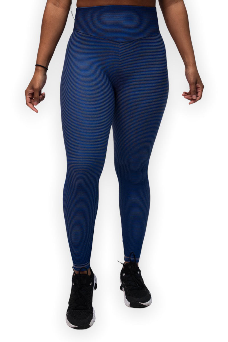Blue Ribbed Leggings